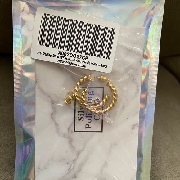 925 Silver 18k Gold Filled Twisted Rope Hoops - Picture 5 of 6